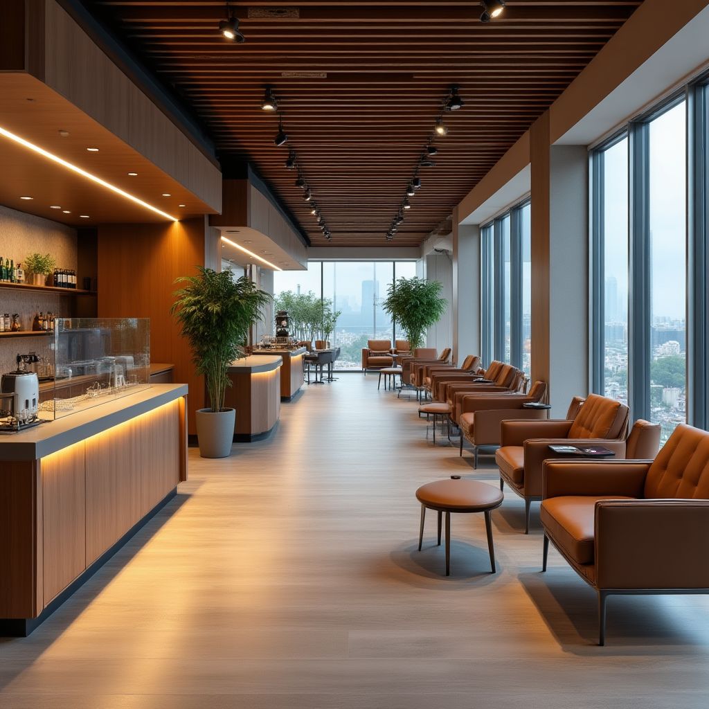 Sala de espera con comodidades premium para clientes